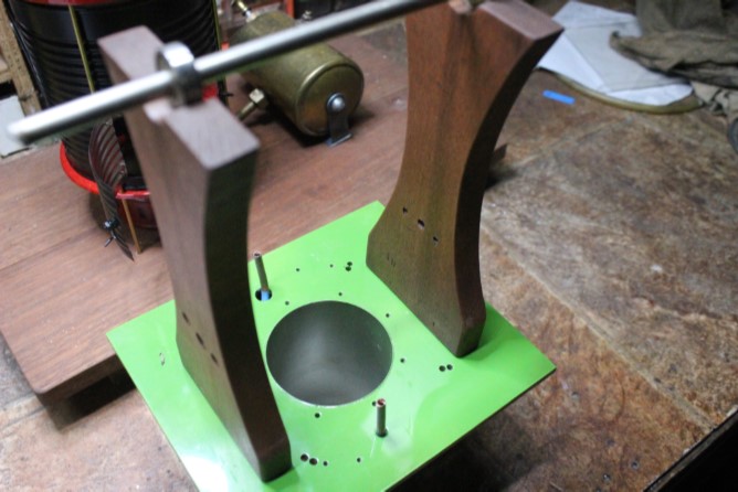 Wooden uprights are being used for the crankshaft